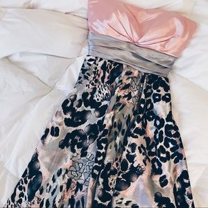 Light Pink & Grey Strapless Cheetah Dress
